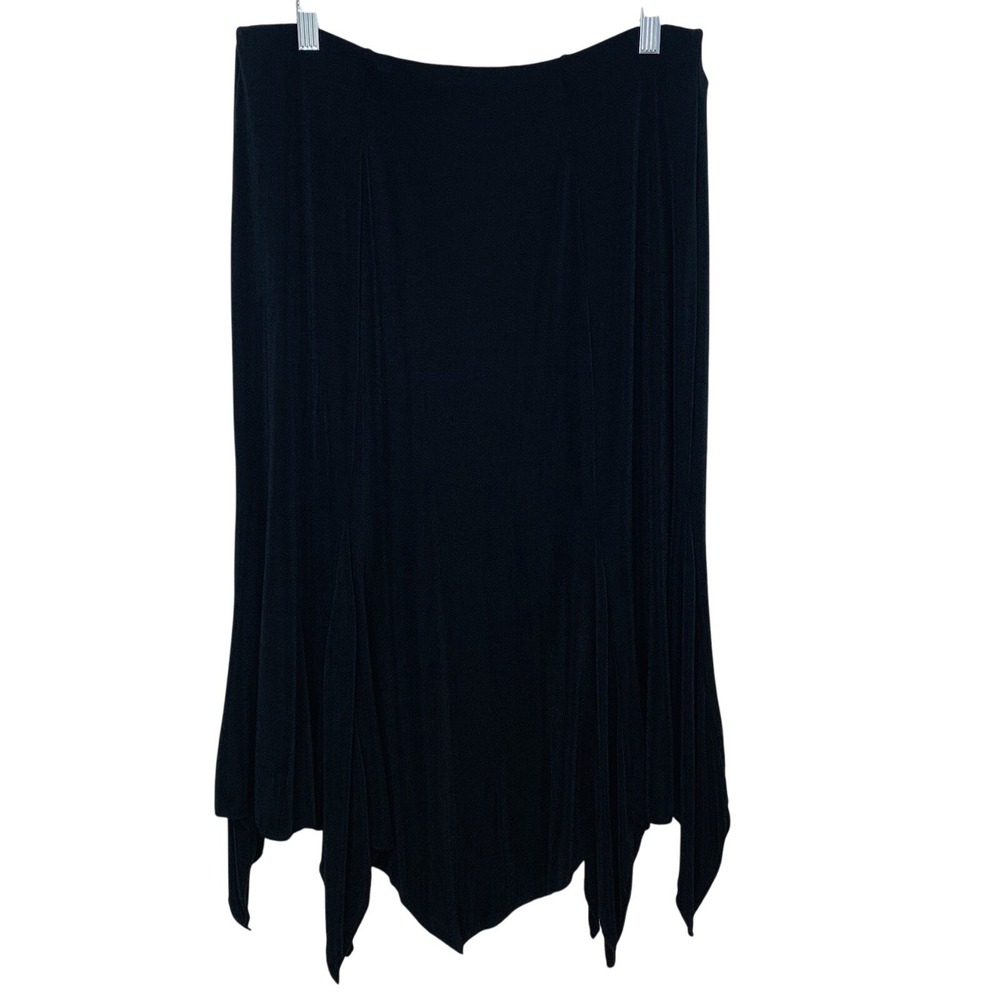 Carolyn Strauss Black Asymmetric‎ Midi Slinky Knit Skirt Medium Pull On Capsule